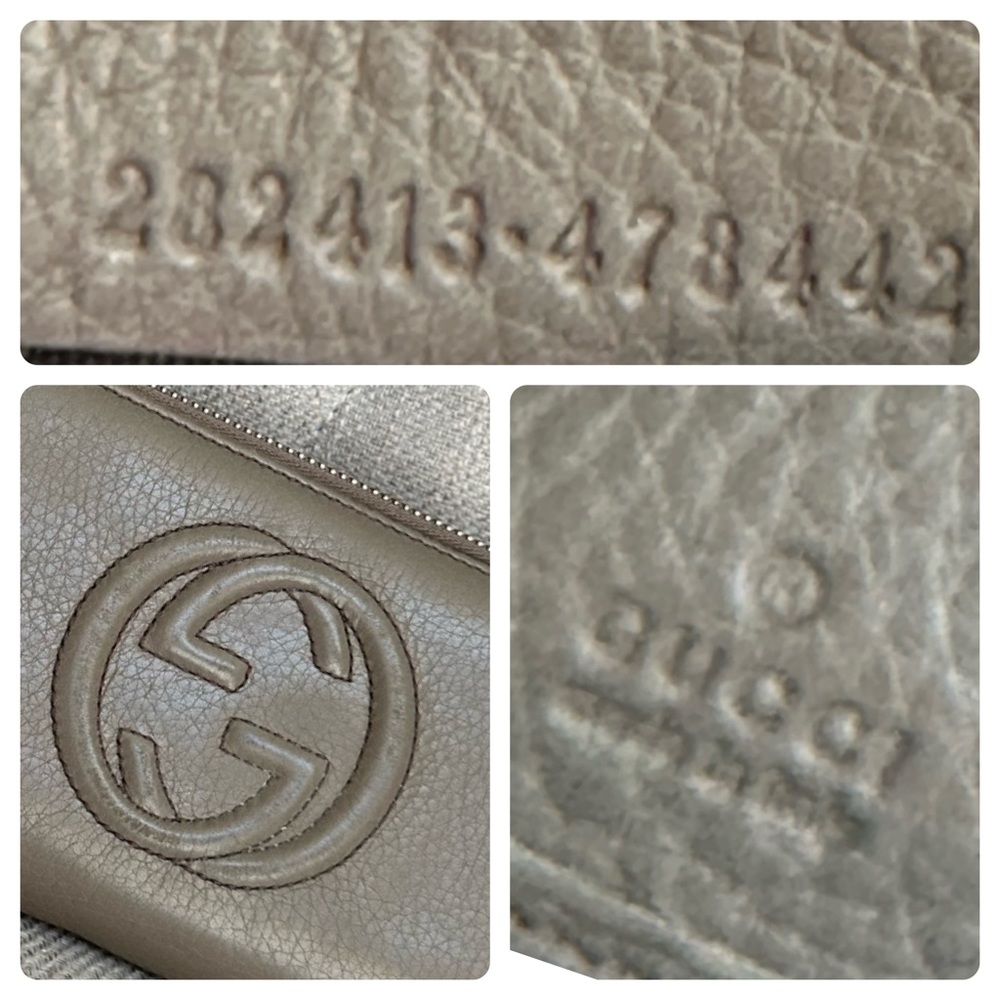 💯 GUCCI GG Disco Tan Grey Monogram Zippered Wallet on Chain w/ auth cert - Picture 5 of 12